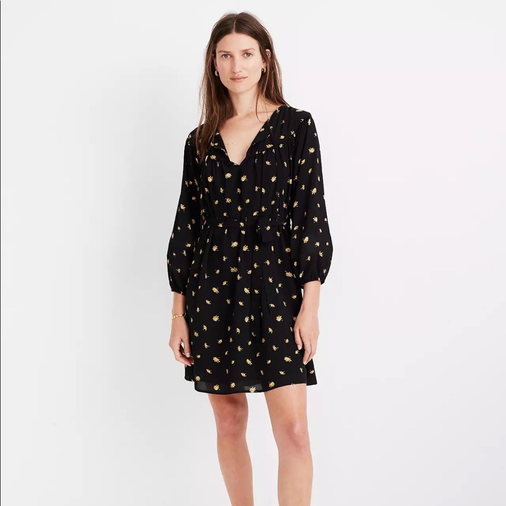 Tie-Waist Mini Dress in French Daisies